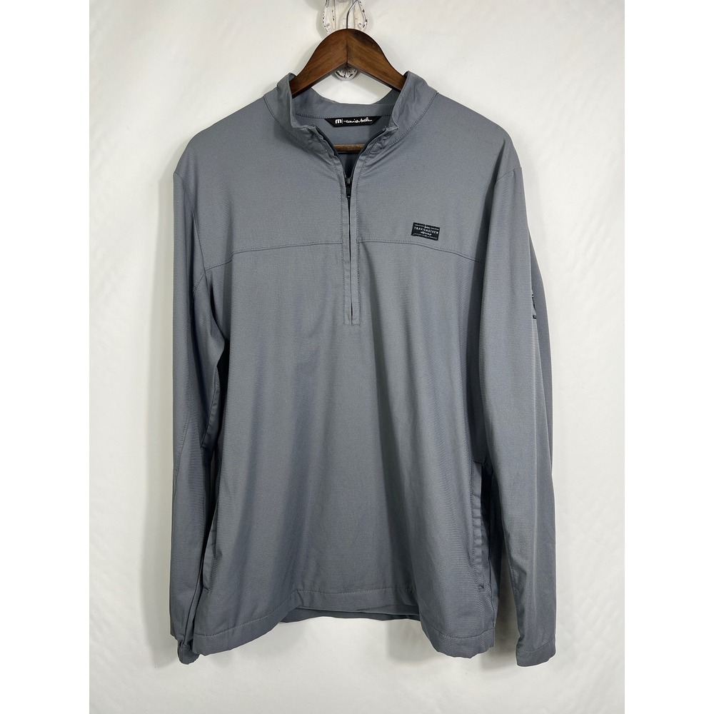 TravisMathew Mens Grey Marbella Crest‎ Quarter Zip Pullover Golf Shirt Size L